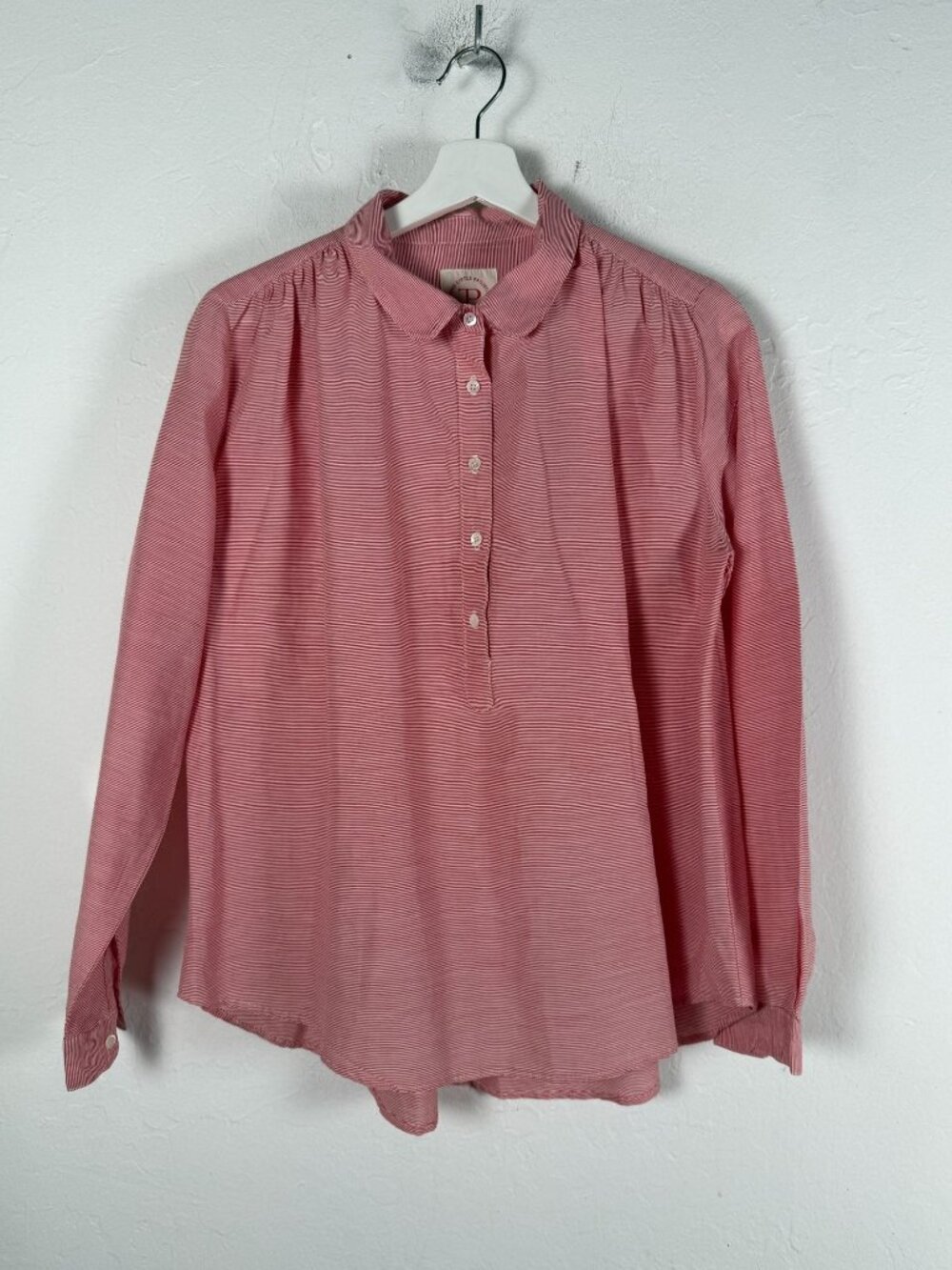 The Little Project Womens Jordan Popover Top Red White Striped Small Cotton Silk
